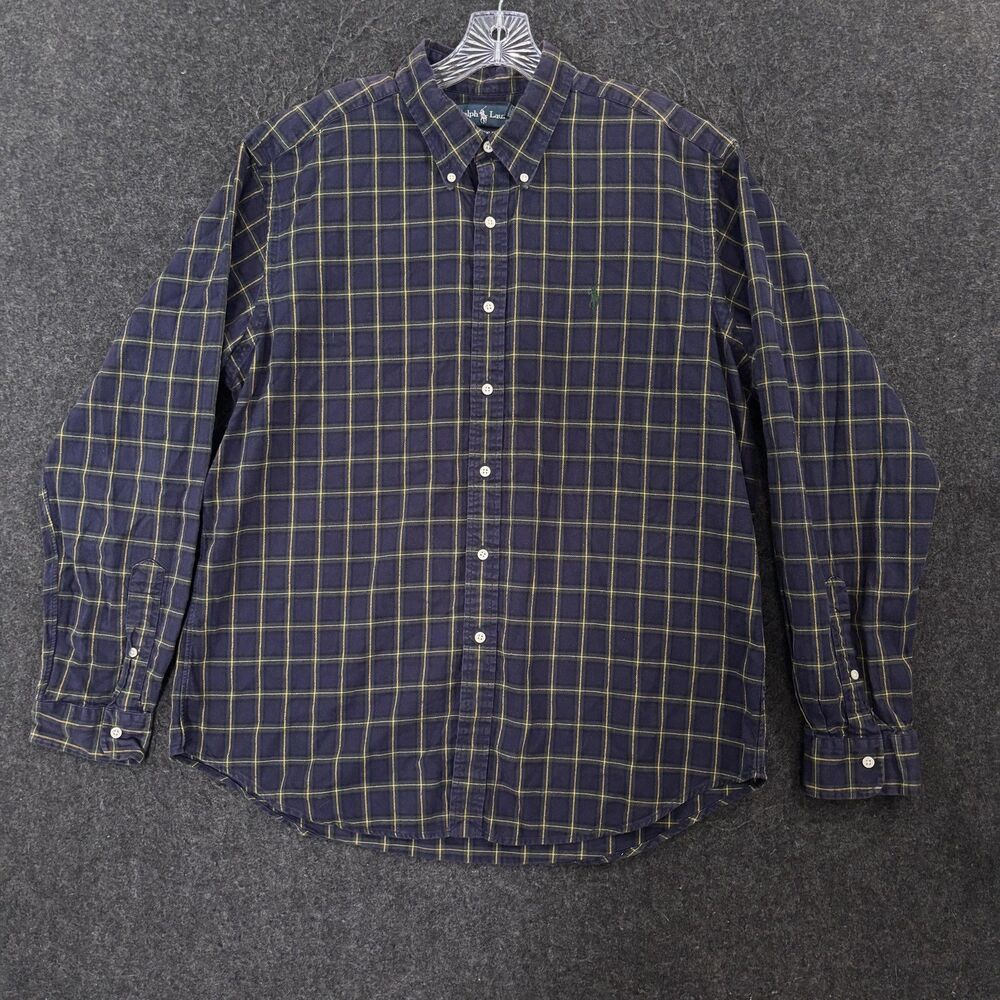 Ralph Lauren Shirt Men's XL Blue Green Check Flannel Classic Fit Preppy Casual
